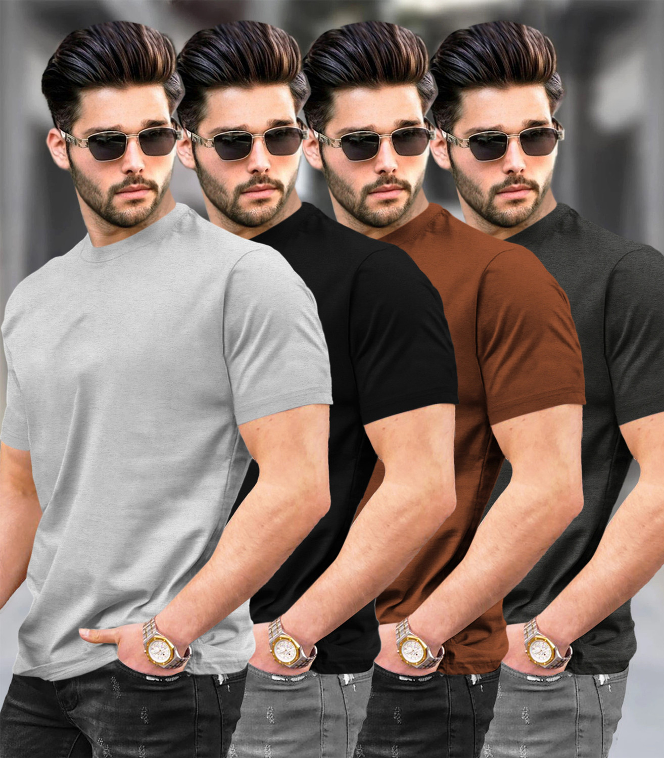 Image of TRIPR Solid Men Multicolor T-Shirt
