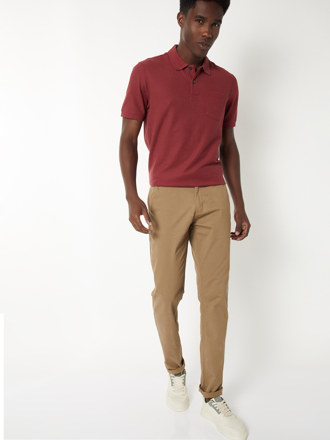 Image of MAX Self Design Men Polo Neck Brown T-Shirt