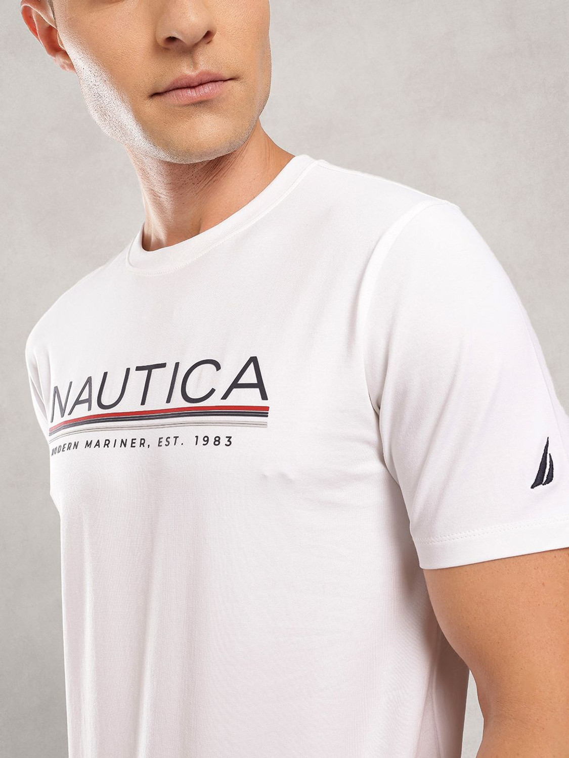Image of NAUTICA Printed Men Round Neck White T-Shirt