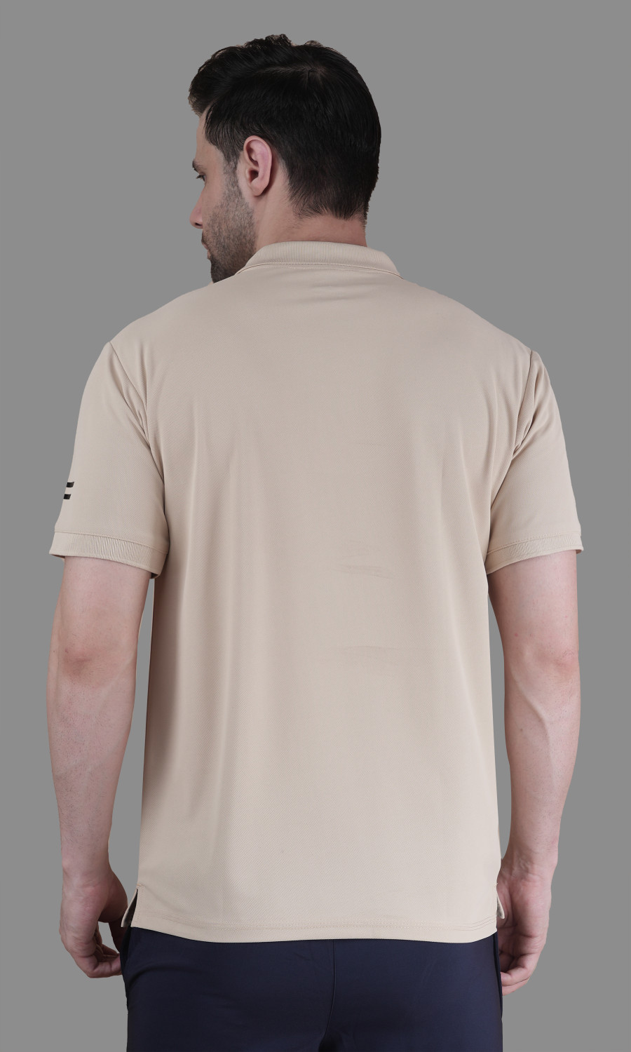 Image of Shiv Naresh Men Solid Polo Neck Polyester Beige T-Shirt