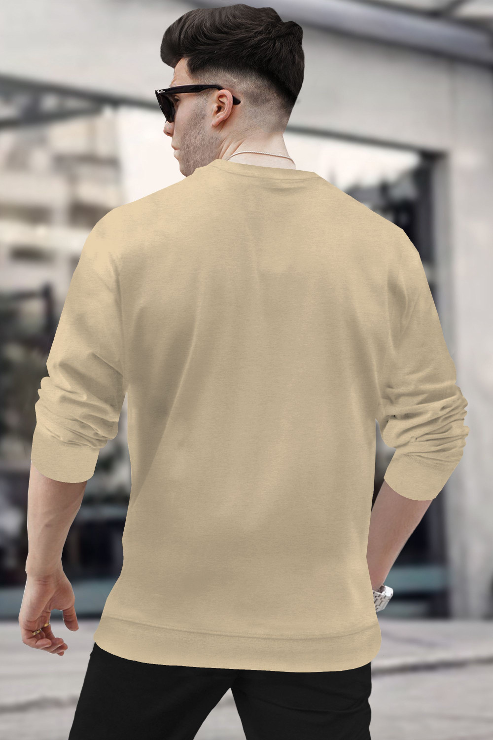 Image of BLIVE Solid Men Round Neck Beige T-Shirt