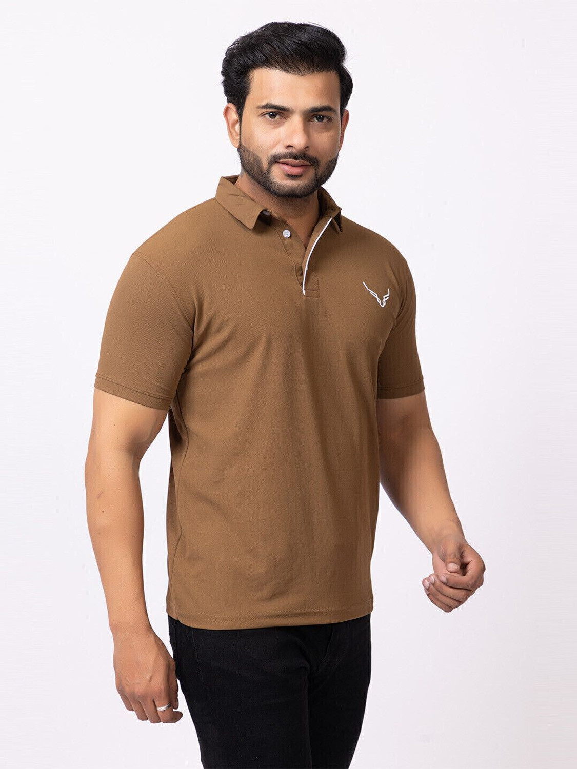 Image of BUFFARO Solid Men Polo Neck Brown, Green T-Shirt