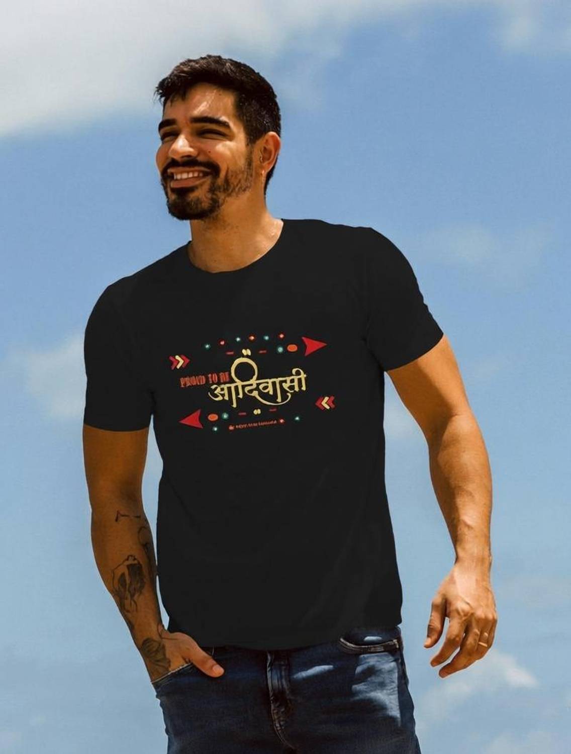 ADIVASI SHOP Printed Men Round Neck Black T-Shirt