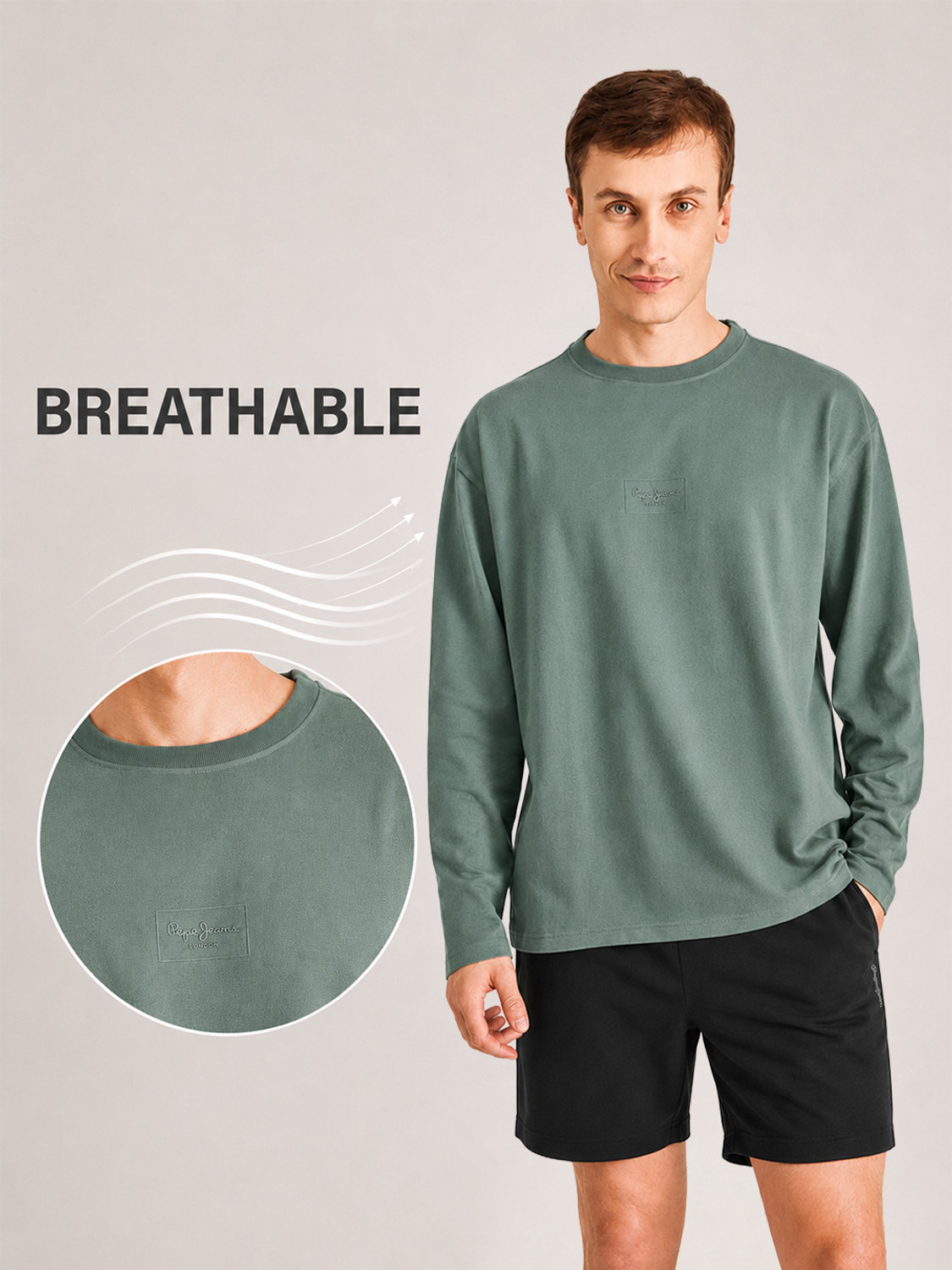 Image of Pepe Jeans Printed Men Round Neck Green T-Shirt