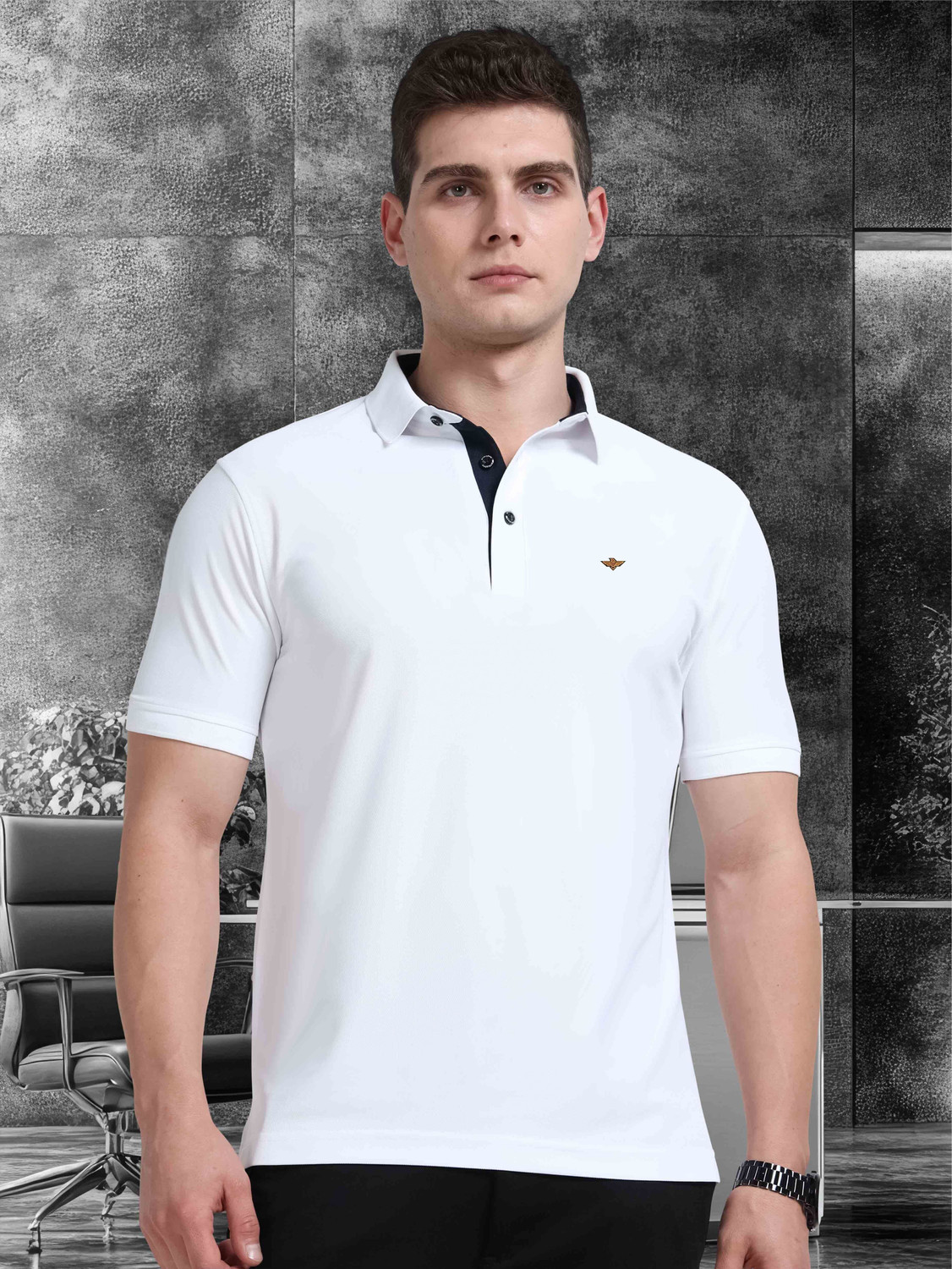 Image of Stellers Solid Men Polo Neck White T-Shirt