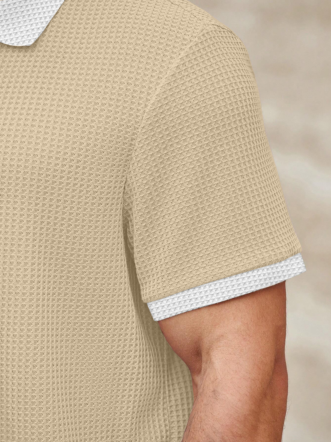 Image of KAJARU Self Design Men Zip Neck Beige, White T-Shirt