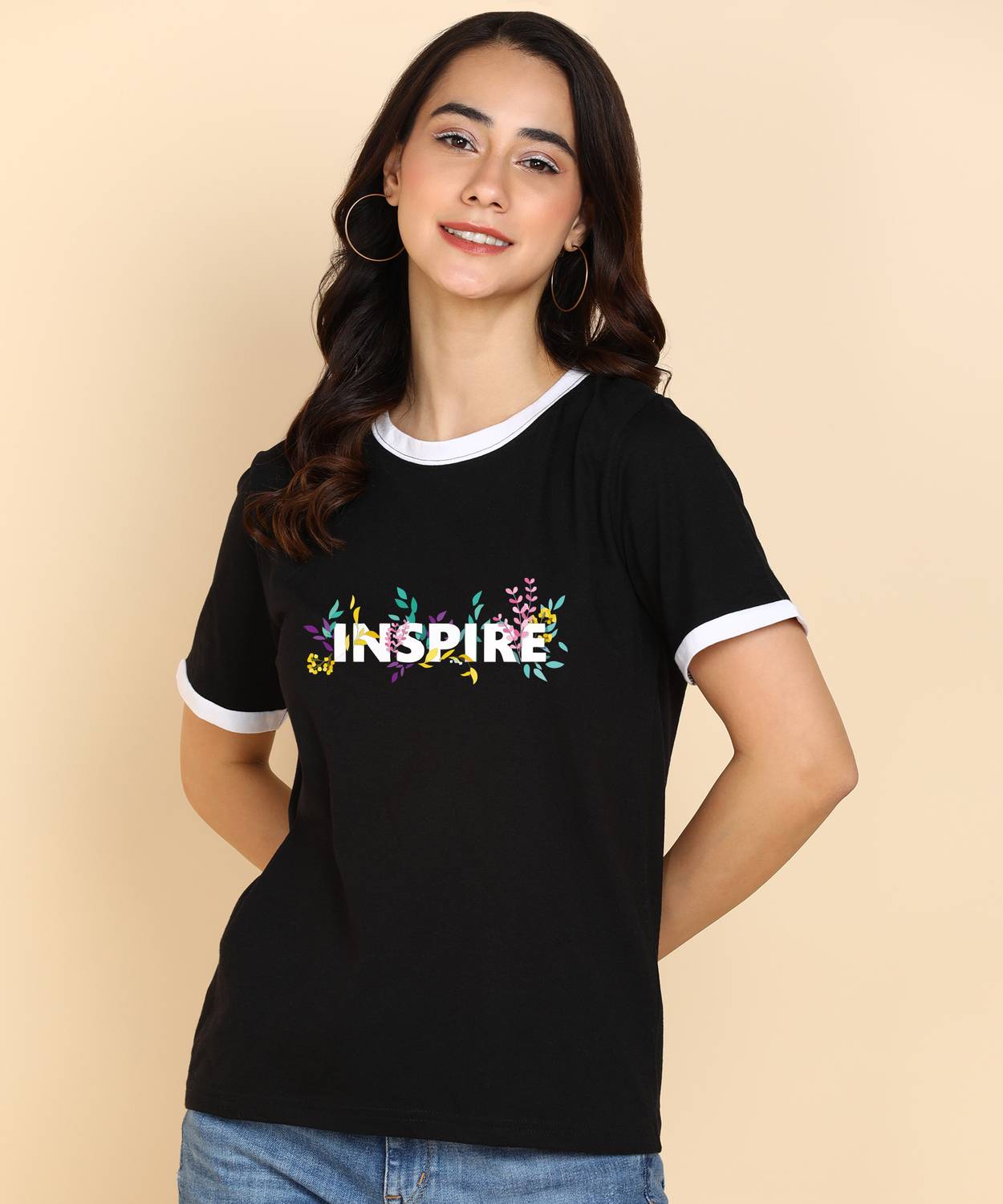 Adyavastram Printed, Typography Women Round Neck Black T-Shirt