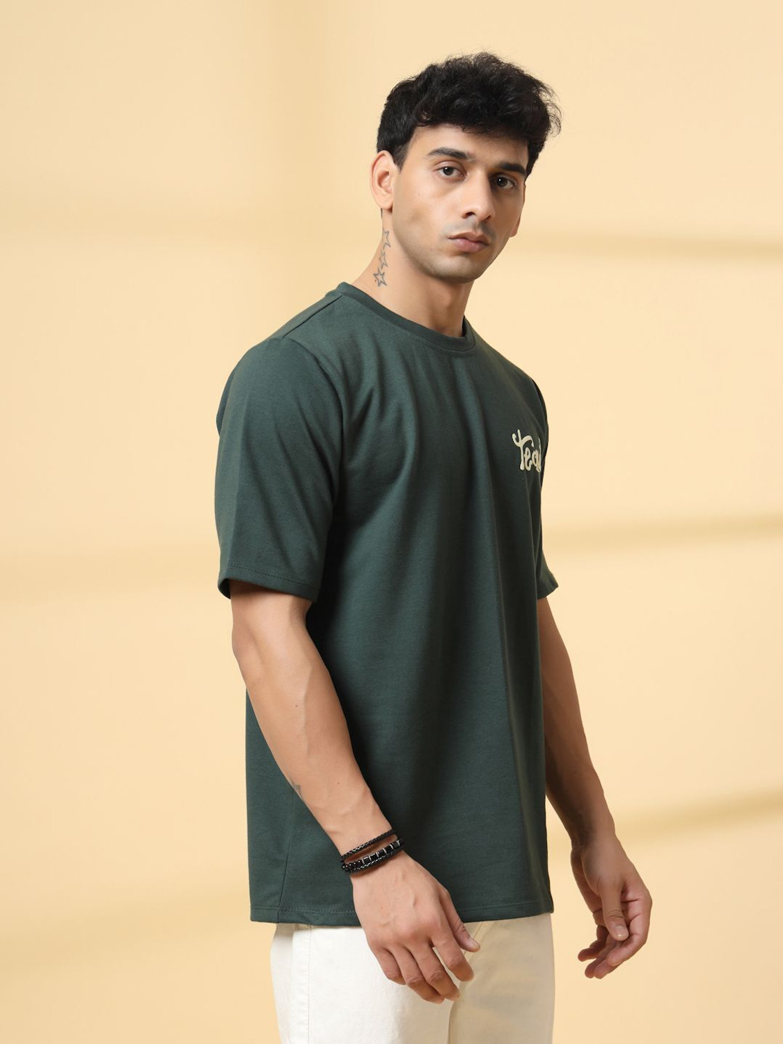Image of RIGO Printed Men Round Neck Green T-Shirt
