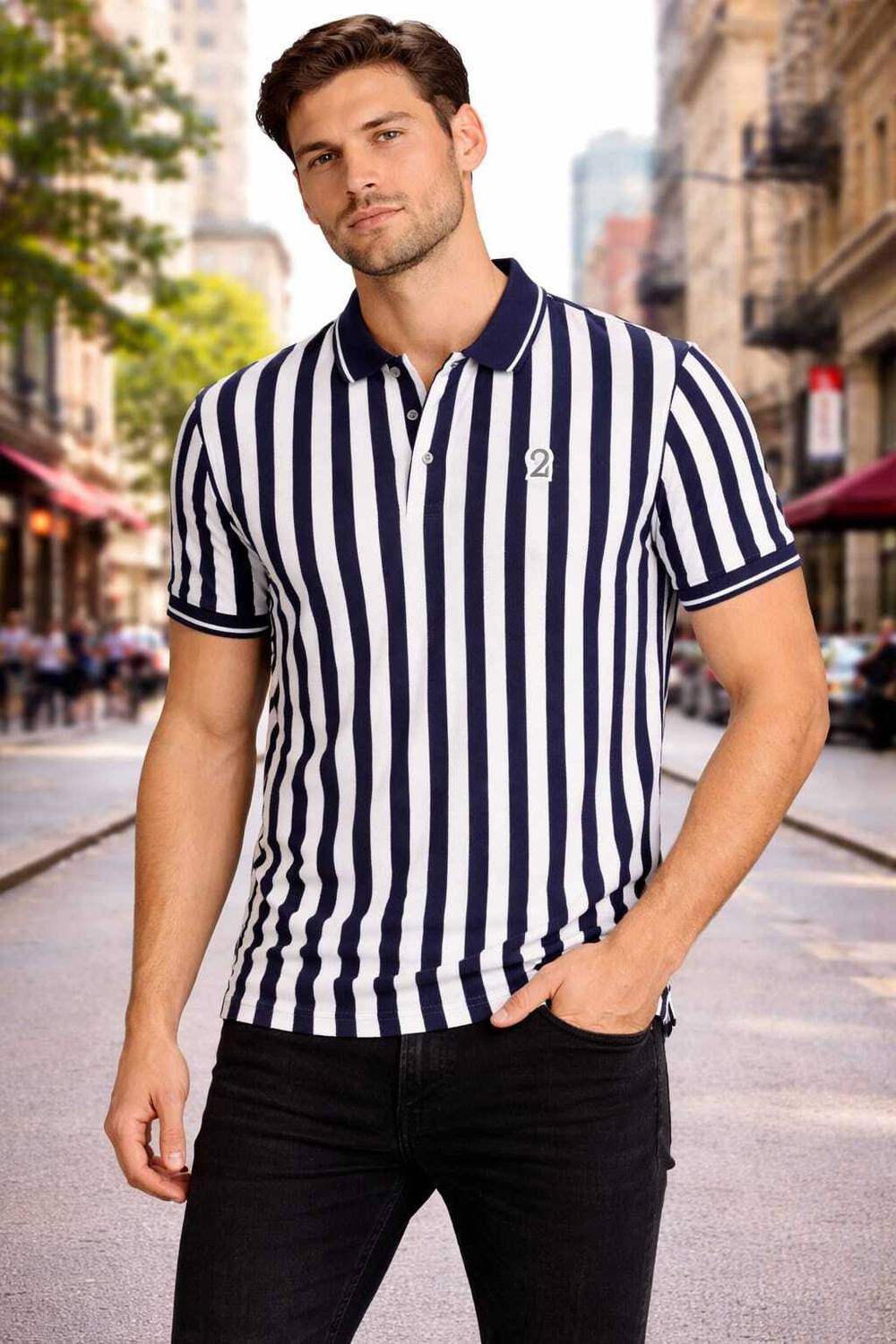 Nine Tee 4 Striped Men Polo Neck Multicolor T-Shirt - Image 1