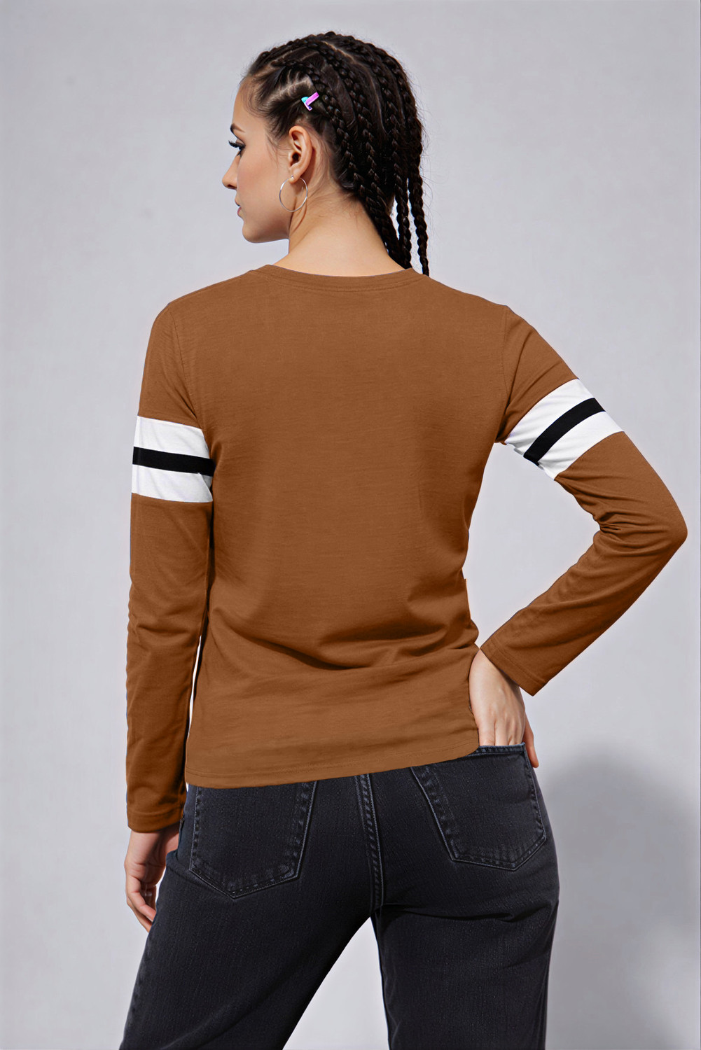 Image of THE DRY STATE Colorblock Women Round Neck Brown, White T-Shirt