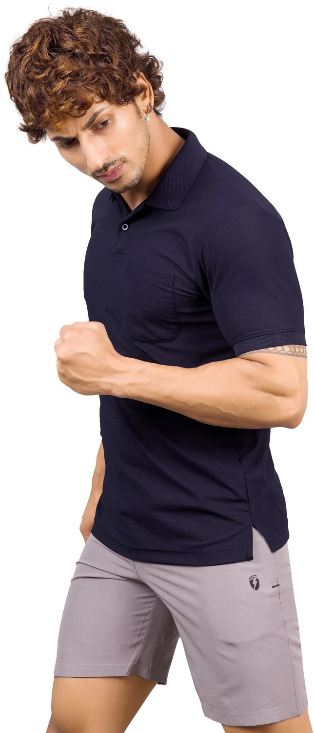 Image of M2HIT Solid Men Polo Neck Black, Navy Blue T-Shirt