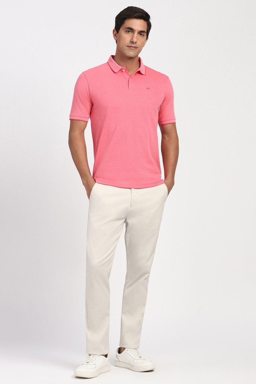 Image of PETER ENGLAND Solid Men Polo Neck Pink T-Shirt