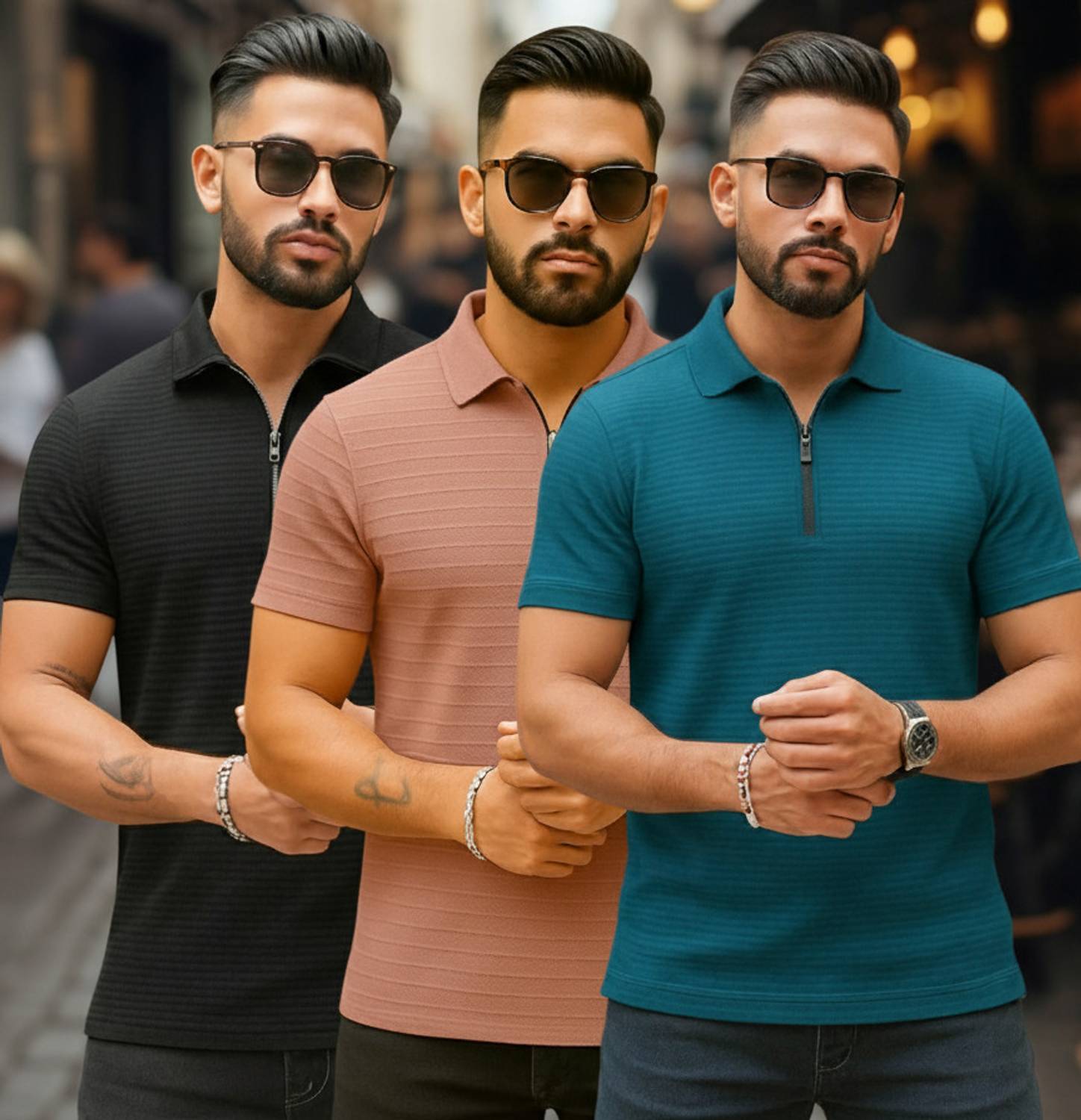 METRONAUT Solid Men Zip Neck Polycotton Multicolor T-Shirt