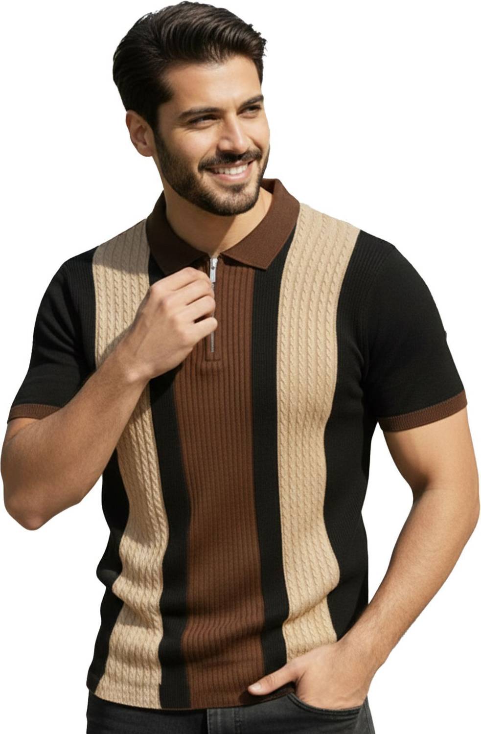 AOOSH Colorblock Men Polo Neck Gold T-Shirt