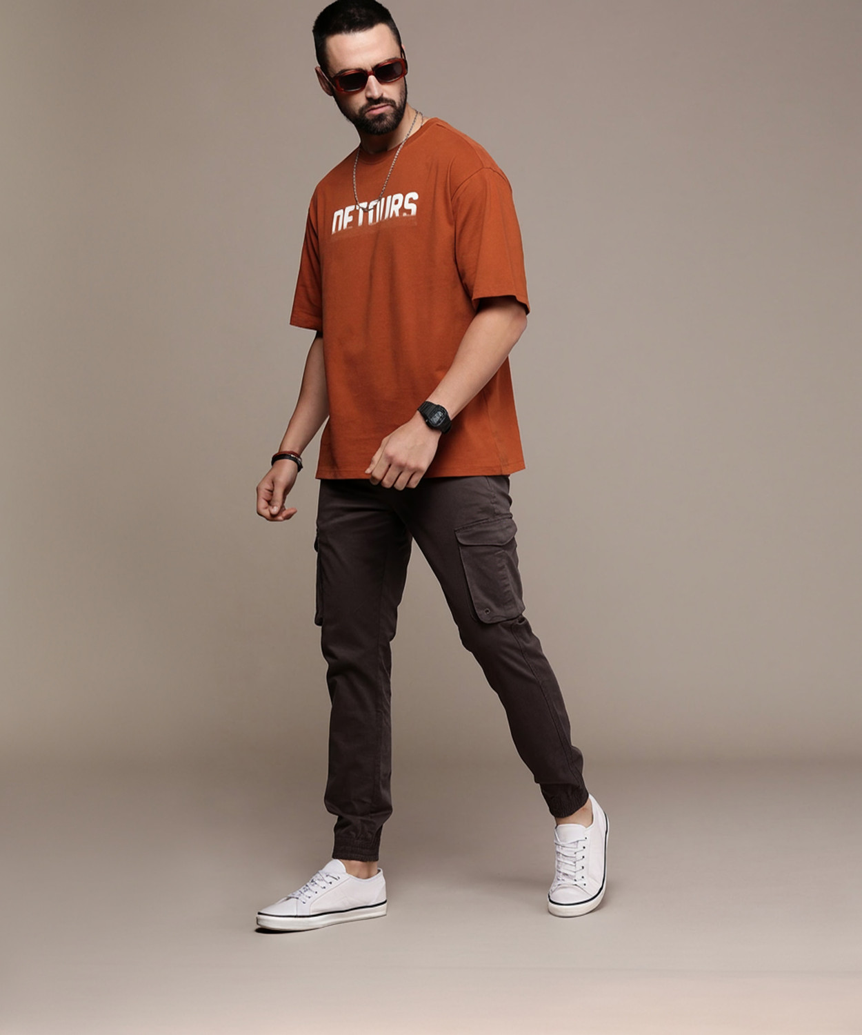 Image of Roadster Printed Men Round Neck Brown T-Shirt