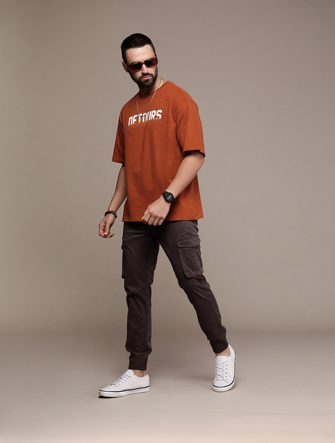Image of Roadster Typography, Printed Men Round Neck Brown T-Shirt