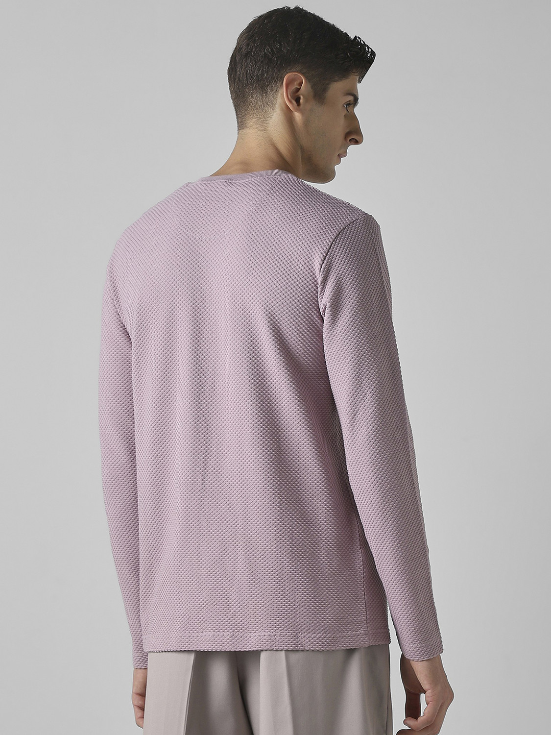 Image of MUFTI Solid Men Crew Neck Purple T-Shirt