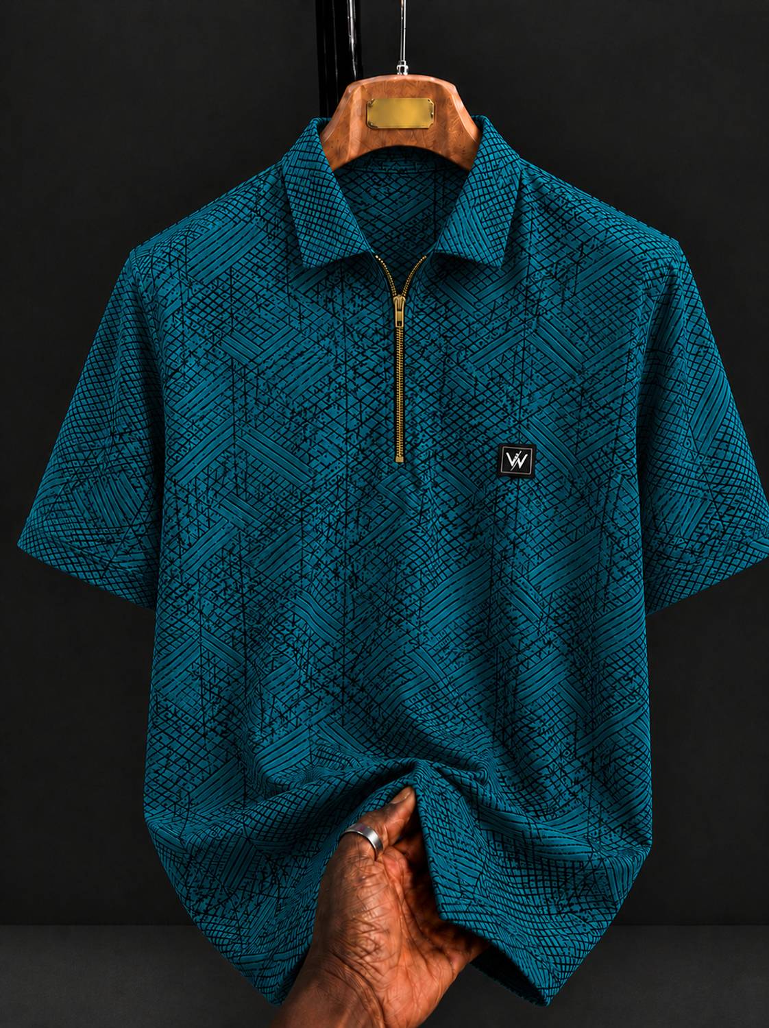 ReGNoR Men Zip Neck Light Blue T-Shirt - Image 1
