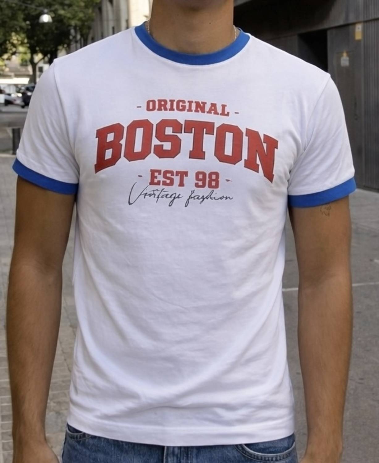URBNWAVE Printed Men Round Neck White, Blue T-Shirt - Image 3