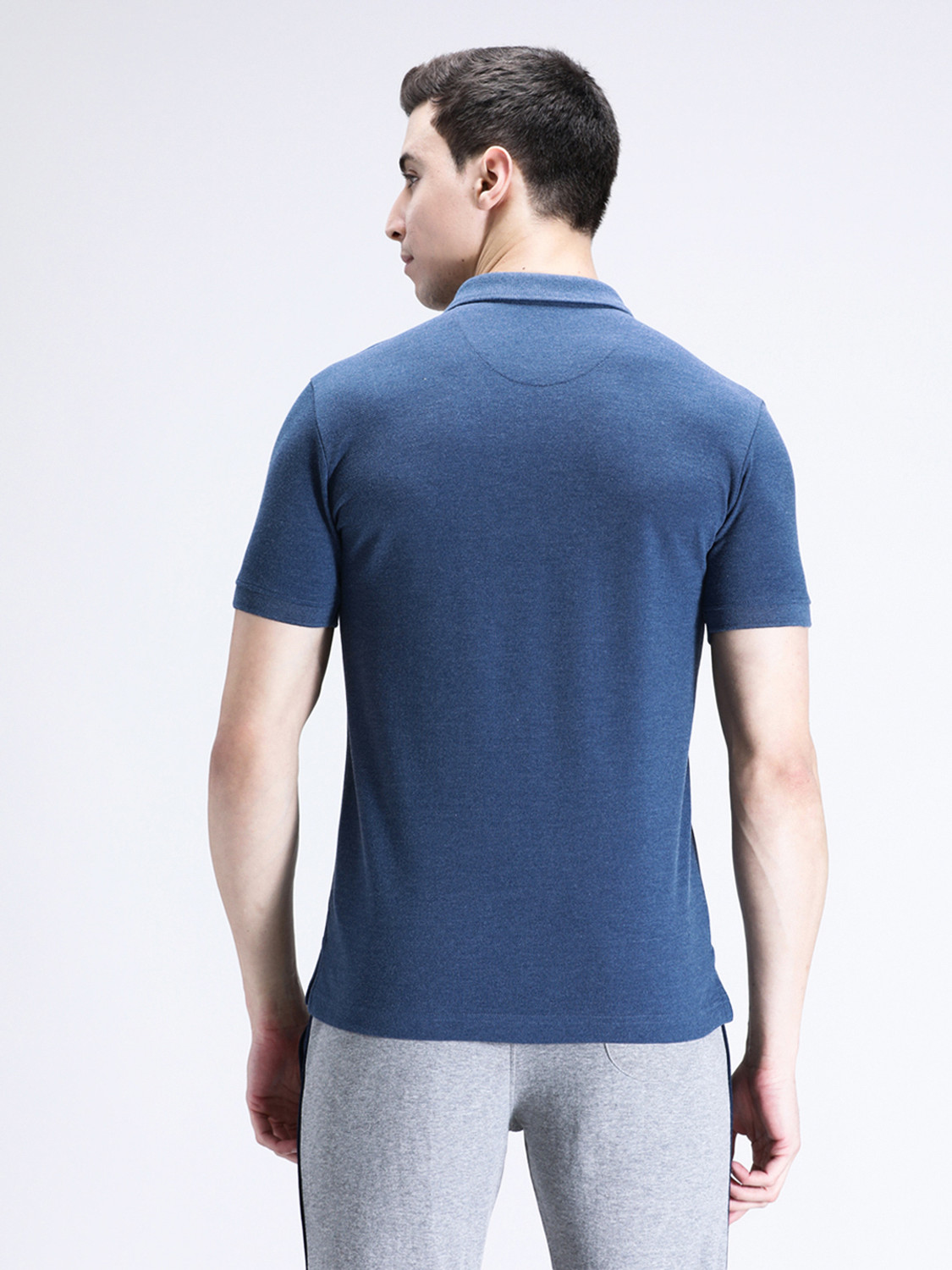 Image of CROCODILE Solid Men Polo Neck Blue T-Shirt