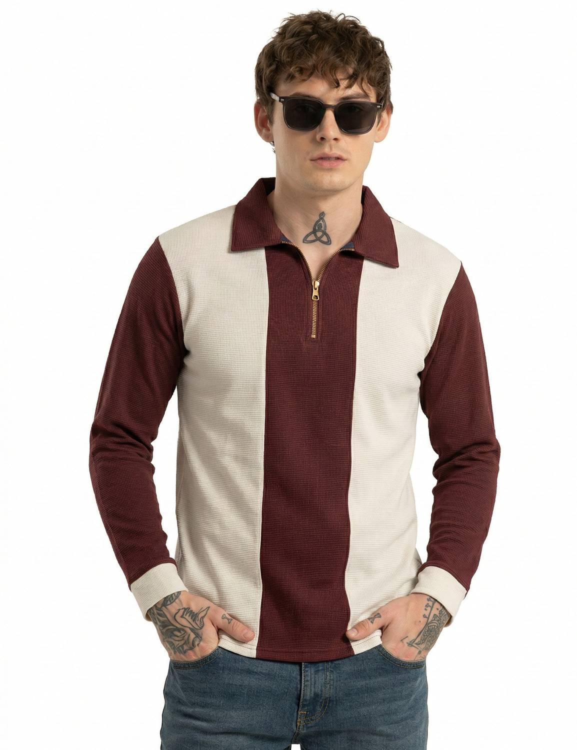 Bairagi Colorblock Men Polo Neck Maroon, White T-Shirt