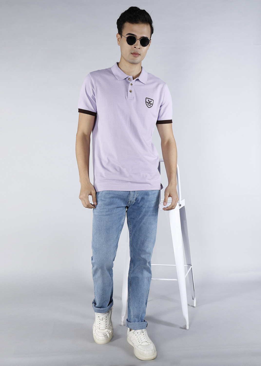 Image of WROGN Men Solid Polo Neck Pure Cotton Purple T-Shirt