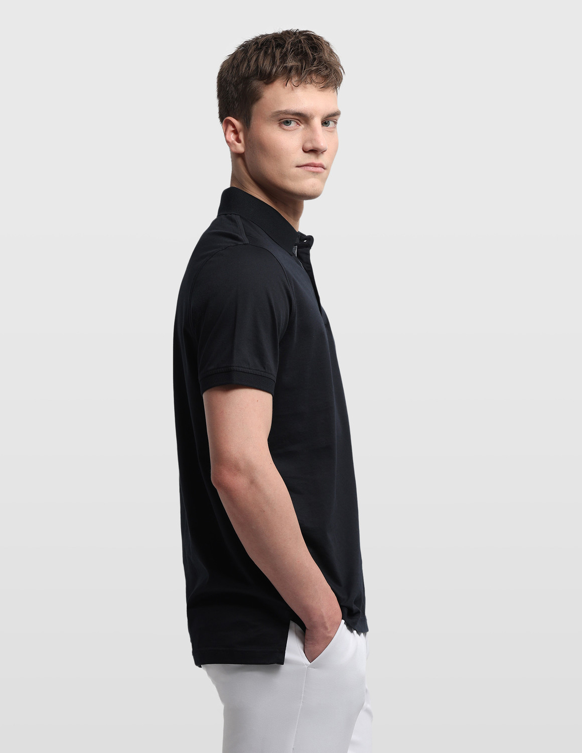 Image of ARROW Solid Men Polo Neck Black T-Shirt