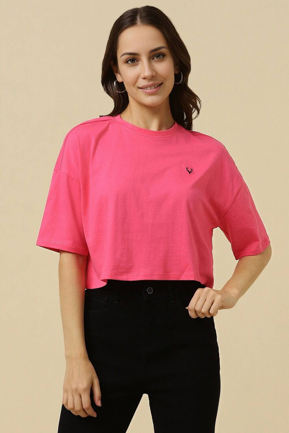 Allen Solly Solid Women Round Neck Pink T-Shirt