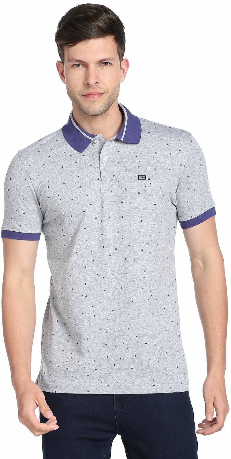 Arrow Sport Printed Men Polo Neck Grey T-Shirt