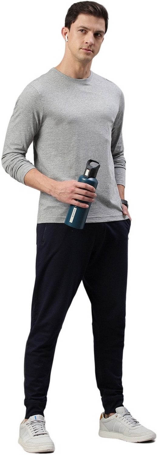 Image of VAN HEUSEN Solid Men Round Neck Grey T-Shirt