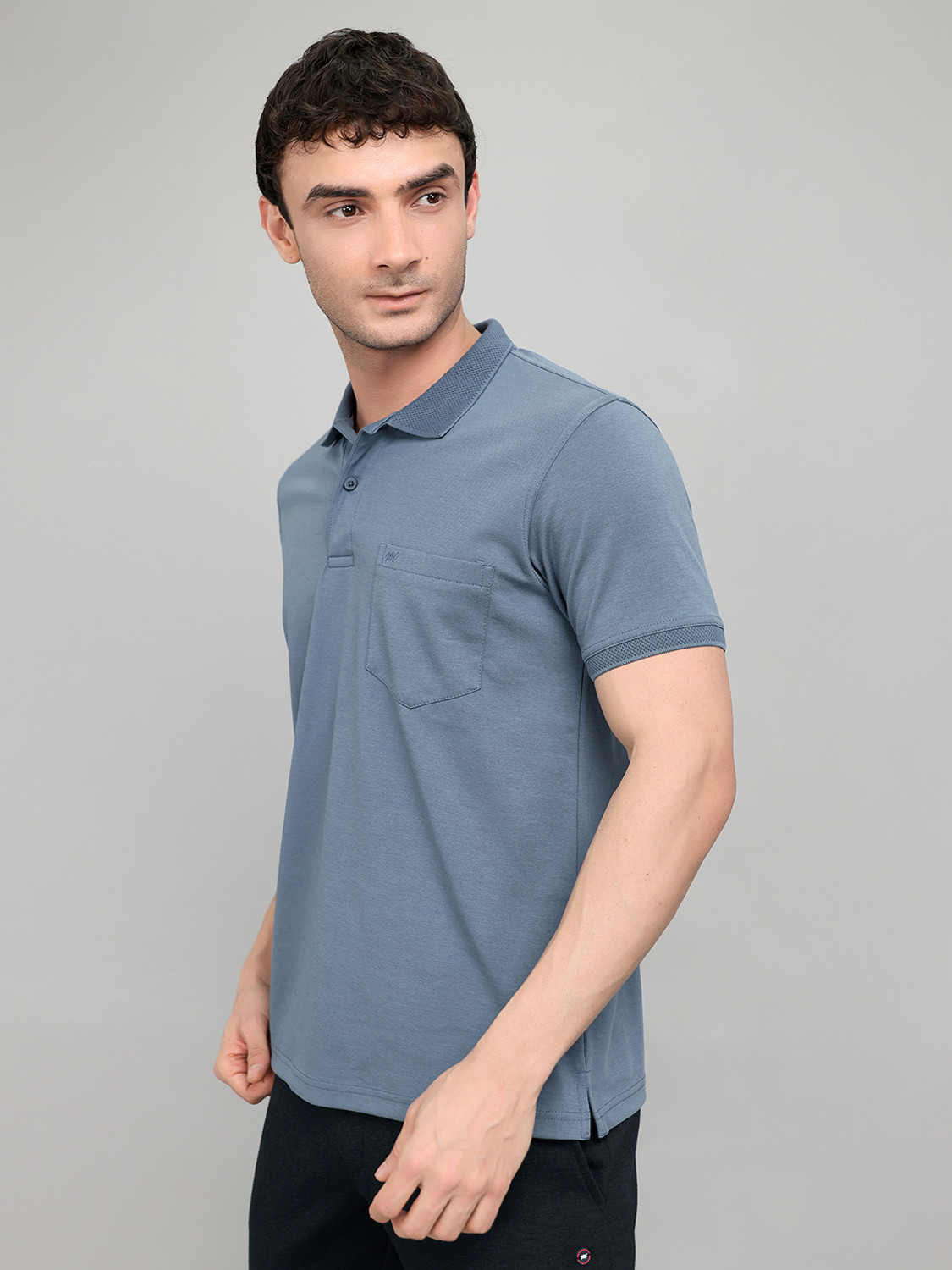 Image of MONTE CARLO Solid Men Polo Neck Blue T-Shirt