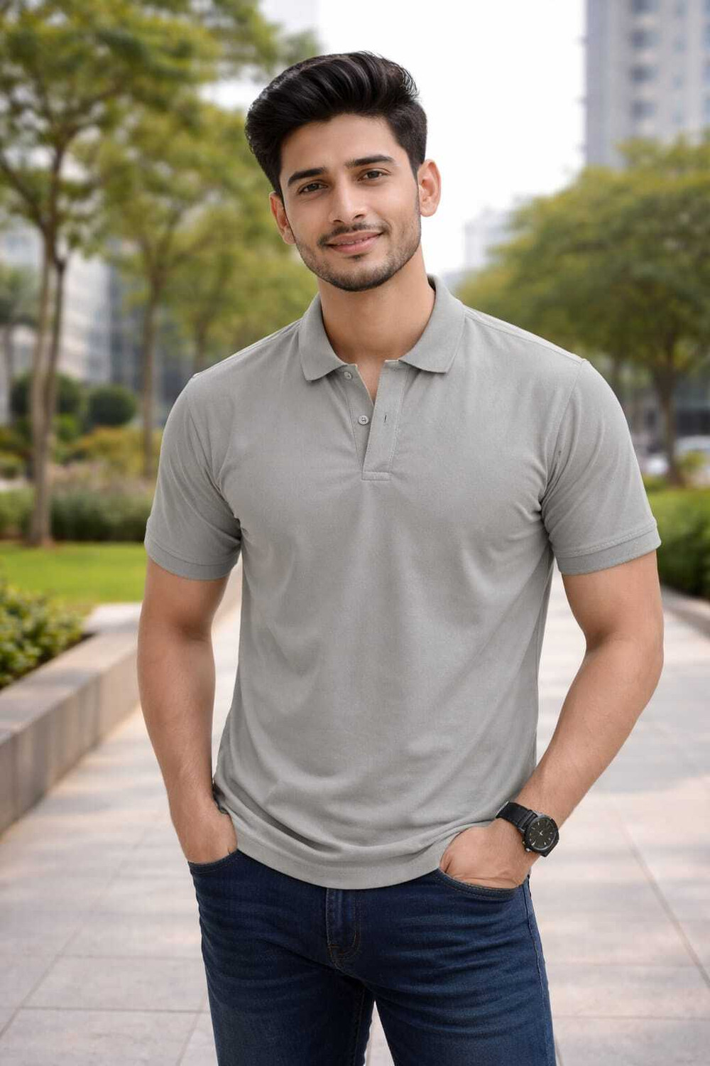 Image of RDSFashion Solid Men Polo Neck Grey T-Shirt