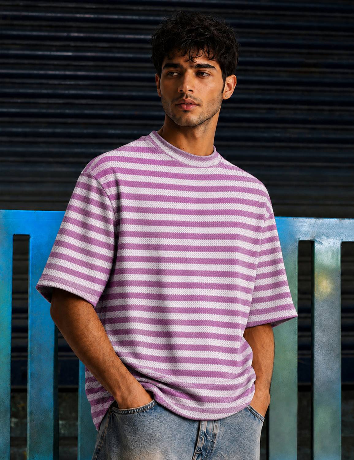 Force Men Striped Round Neck Polyester Pink T-Shirt