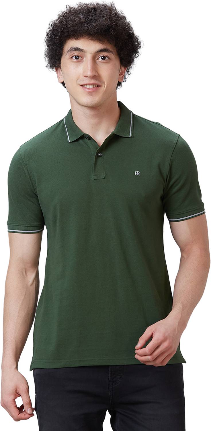 Raymond Men Solid Polo Neck Polycotton Green T-Shirt