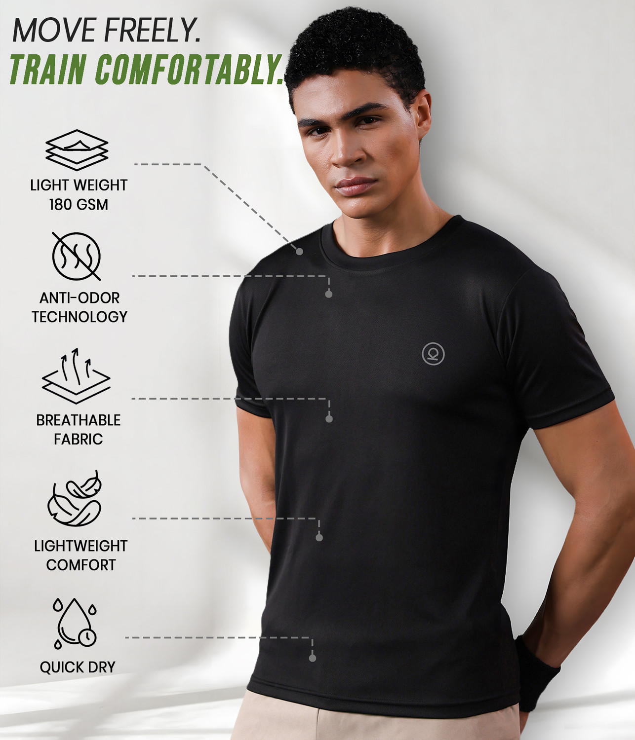 Image of CHKOKKO Solid Men Round Neck Black T-Shirt