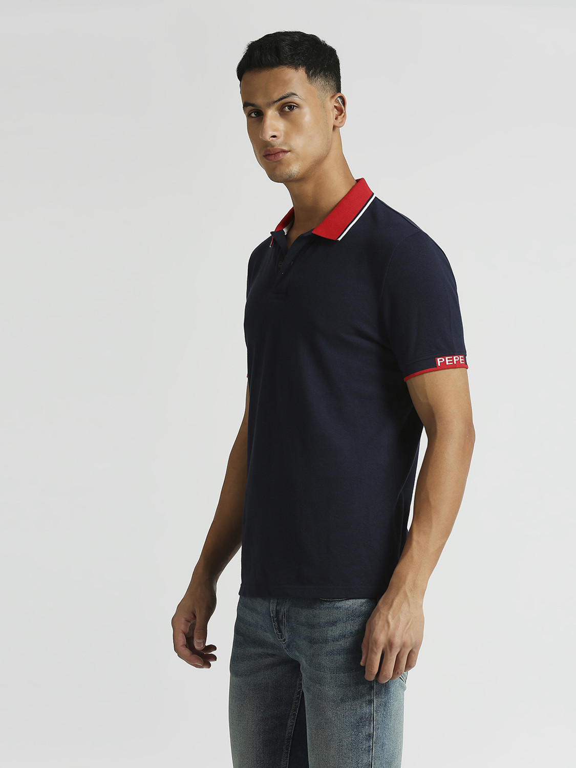 Image of Pepe Jeans Solid Men Polo Neck Blue T-Shirt