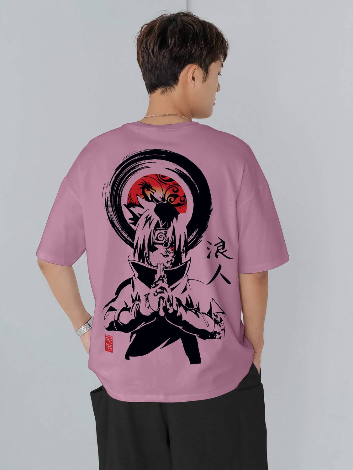 Jump Cuts Men Printed Round Neck Cotton Blend Pink, Black T-Shirt