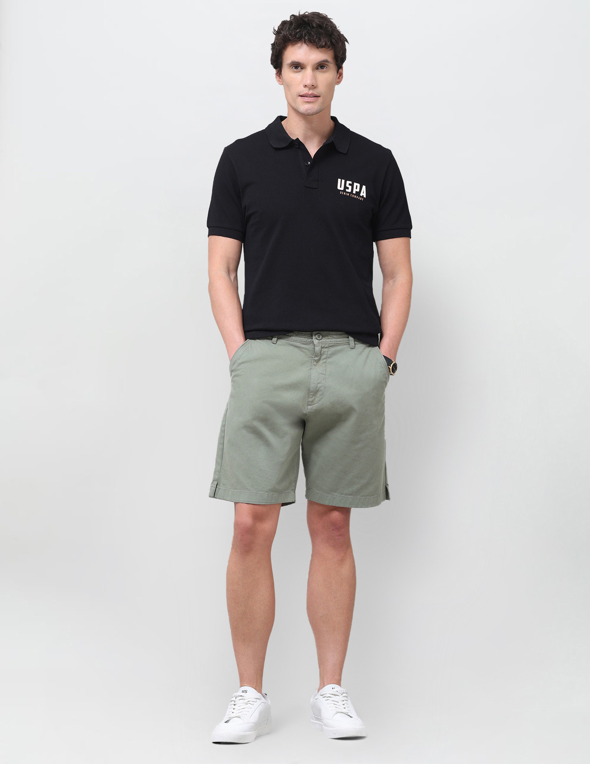 Image of U.S. Polo Assn. Denim Co. Men Printed Polo Neck Pure Cotton Black T-Shirt