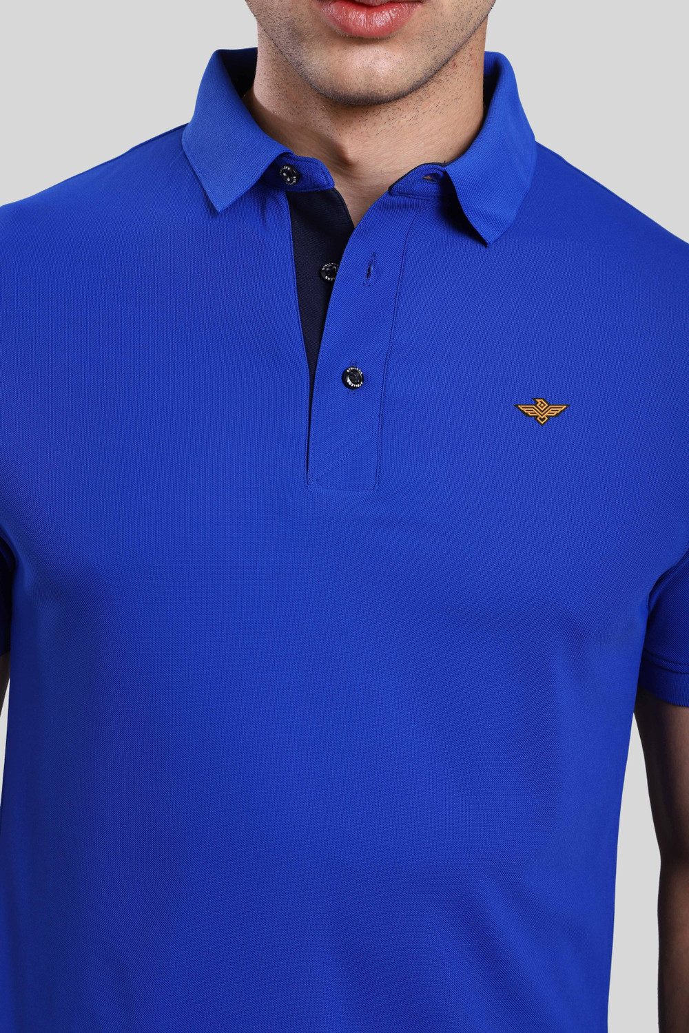 Image of Stellers Solid Men Polo Neck Blue T-Shirt