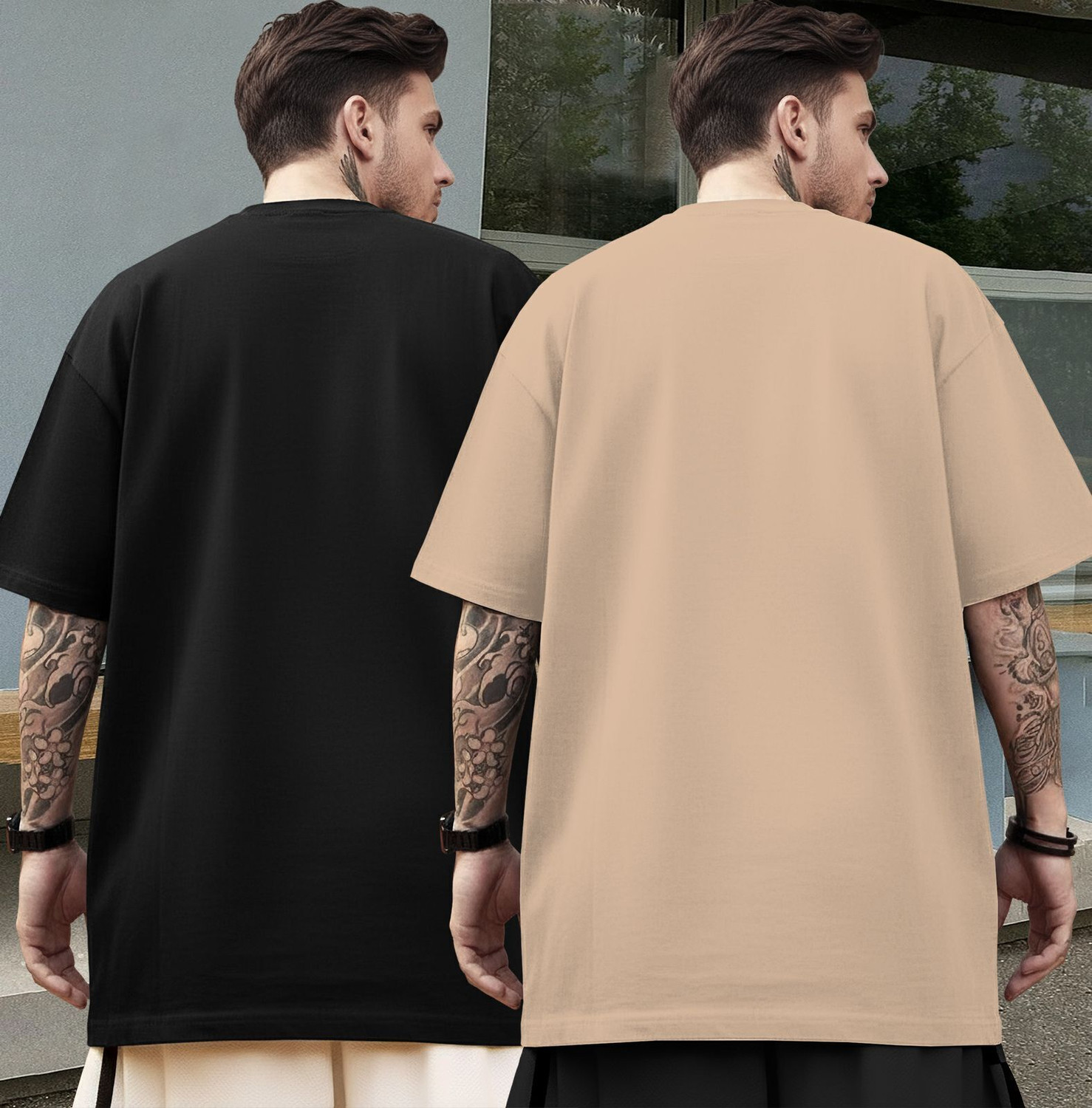 Image of TRIPR Typography Men Round Neck Black, Beige T-Shirt