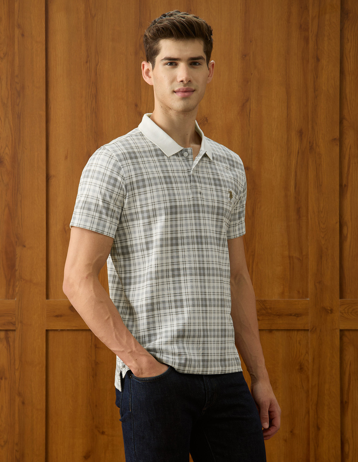 Image of U.S. POLO ASSN. Checkered Men Polo Neck Multicolor T-Shirt