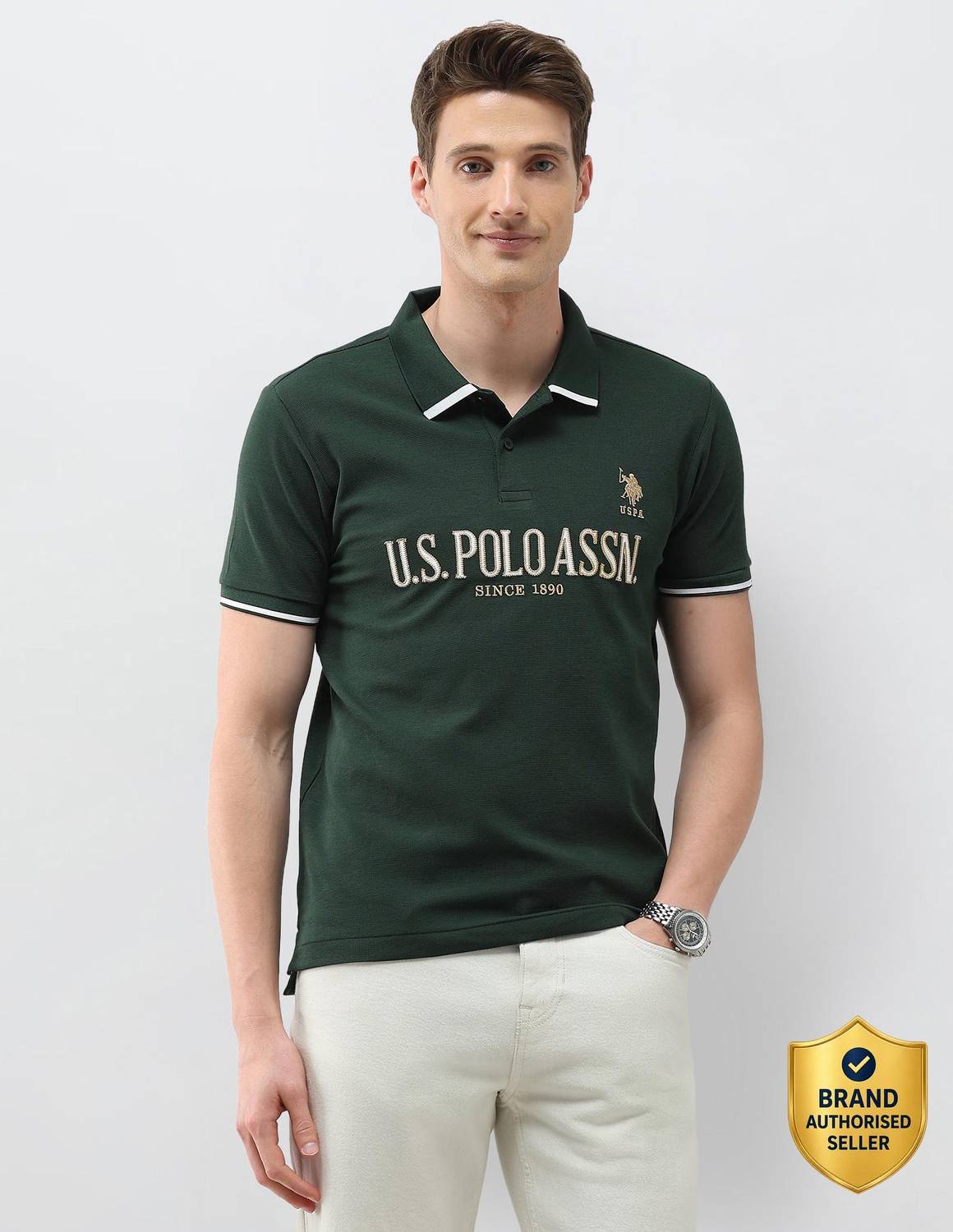 U.S. POLO ASSN. Green Men Polo Neck T-Shirt - Image 1