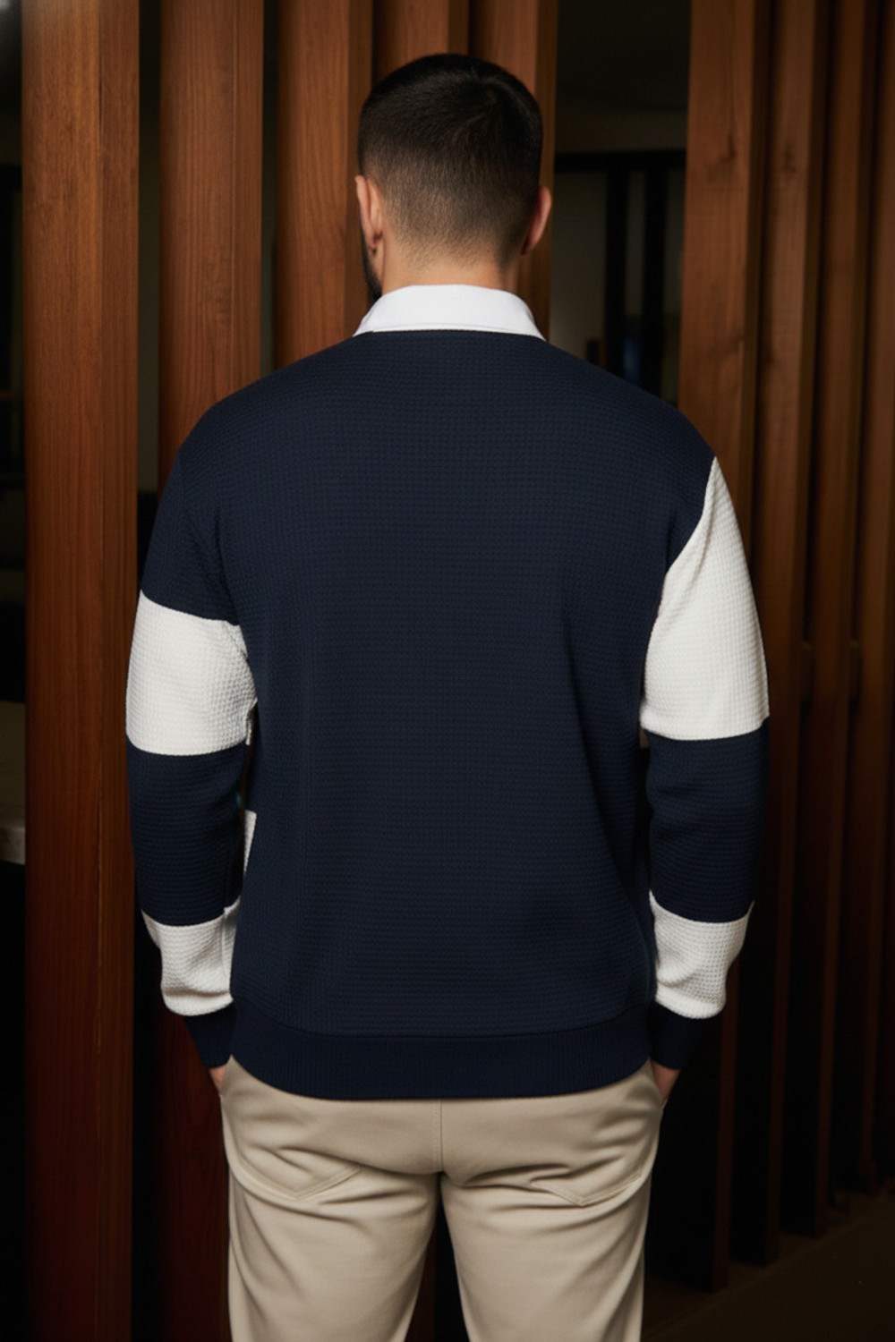 Image of Try This Colorblock Men Polo Neck Blue T-Shirt