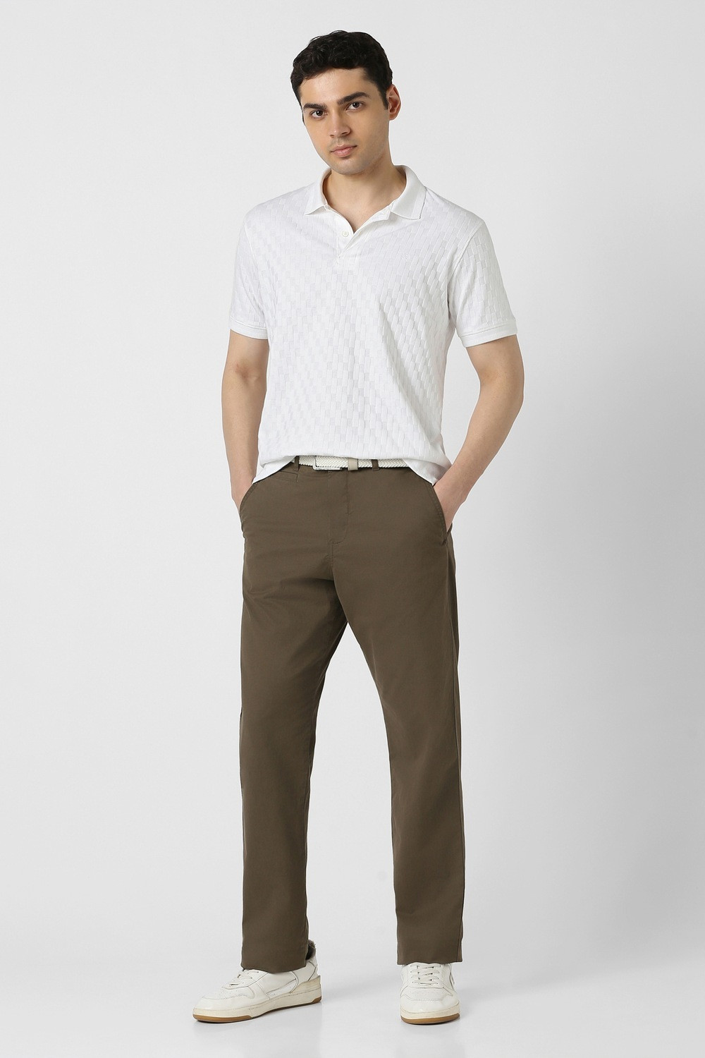 Image of PETER ENGLAND Solid Men Polo Neck White T-Shirt