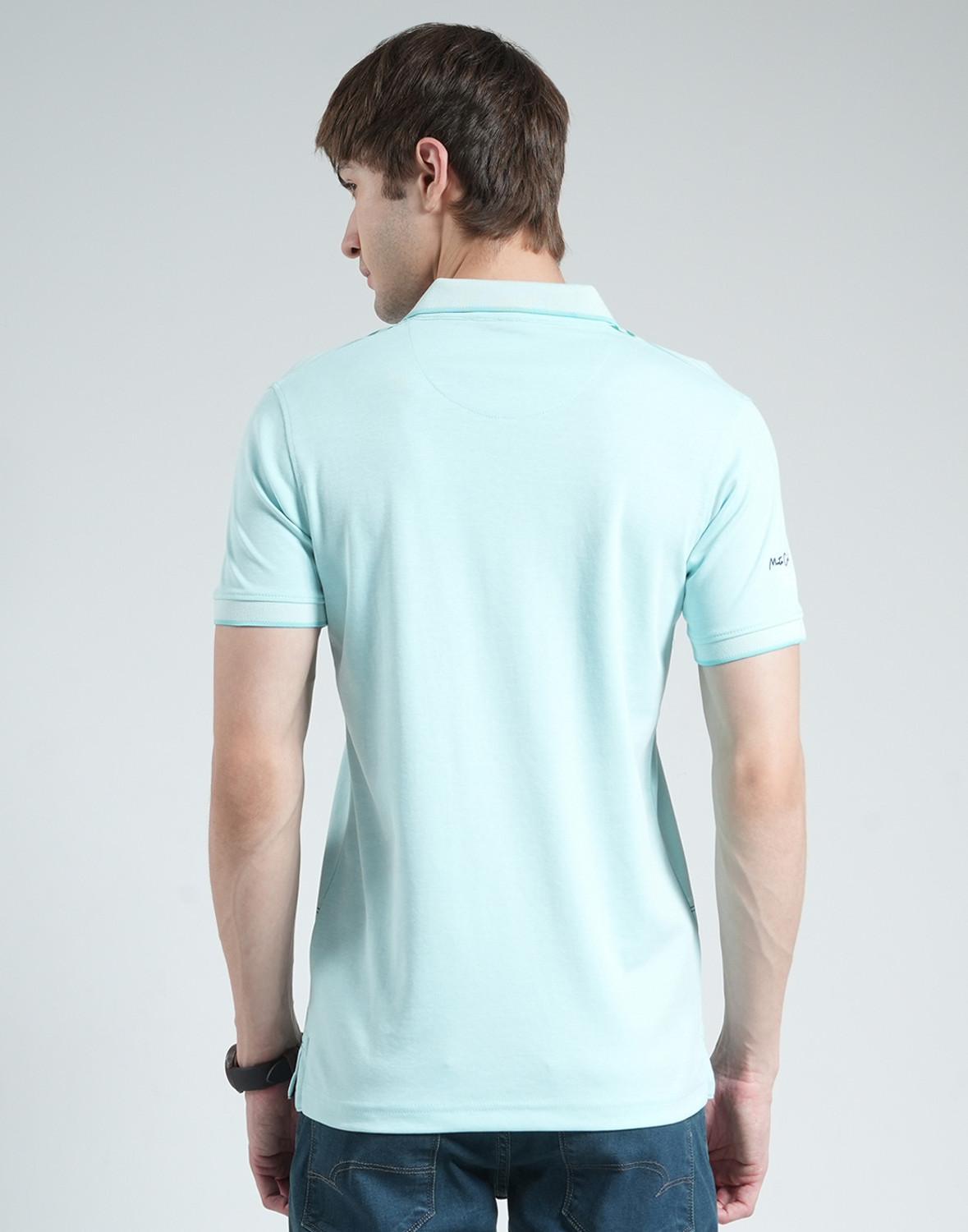 Image of MONTE CARLO Printed Men Polo Neck Blue T-Shirt