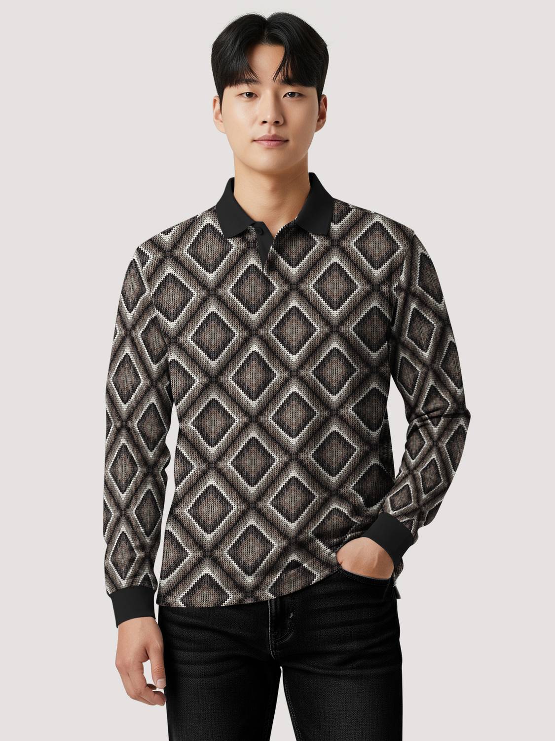Bullmer Striped Men Polo Neck Black T-Shirt