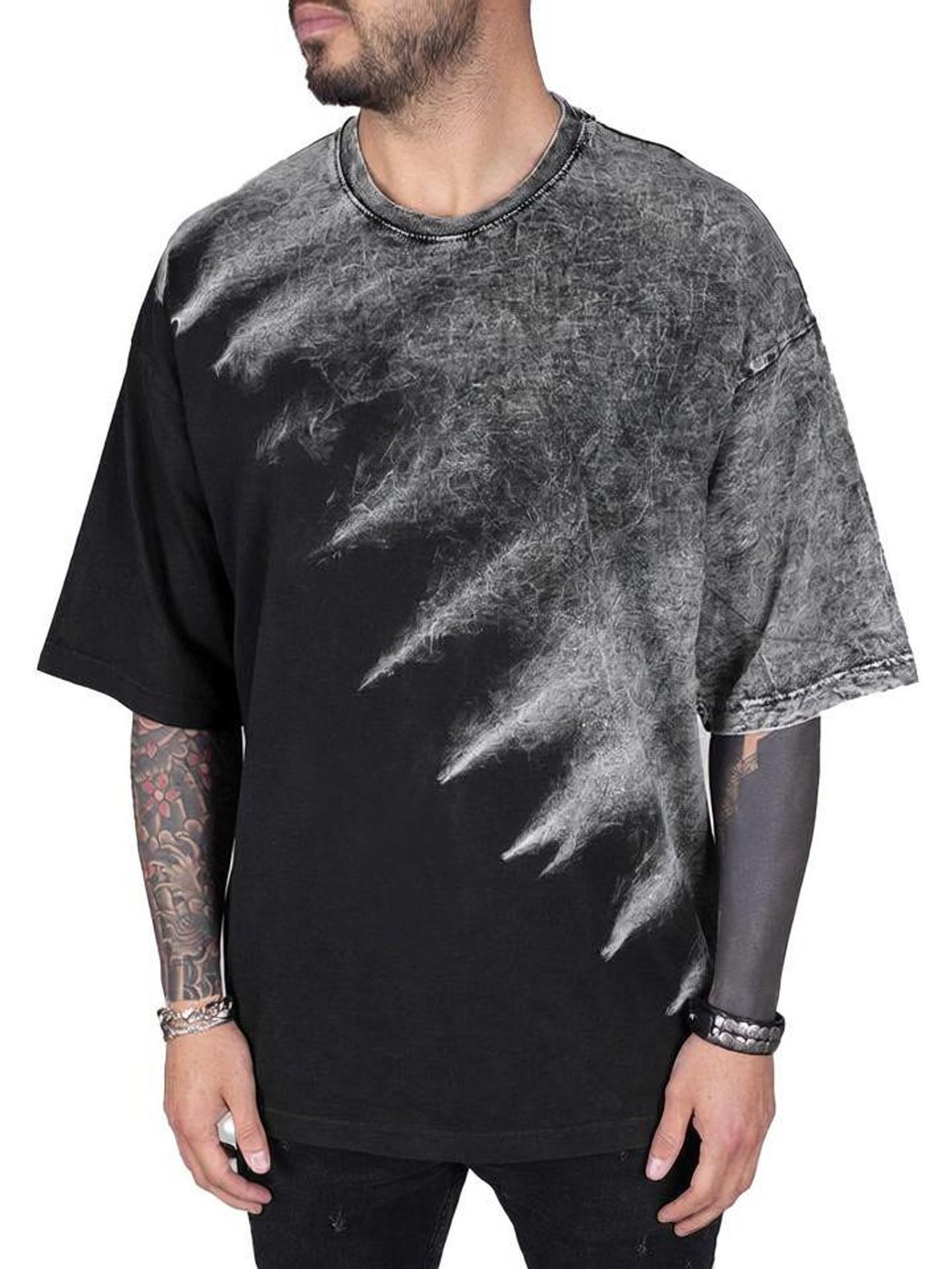 Image of SOUL KNITS Men Tie & Dye Round Neck Pure Cotton Black, Grey, White T-Shirt