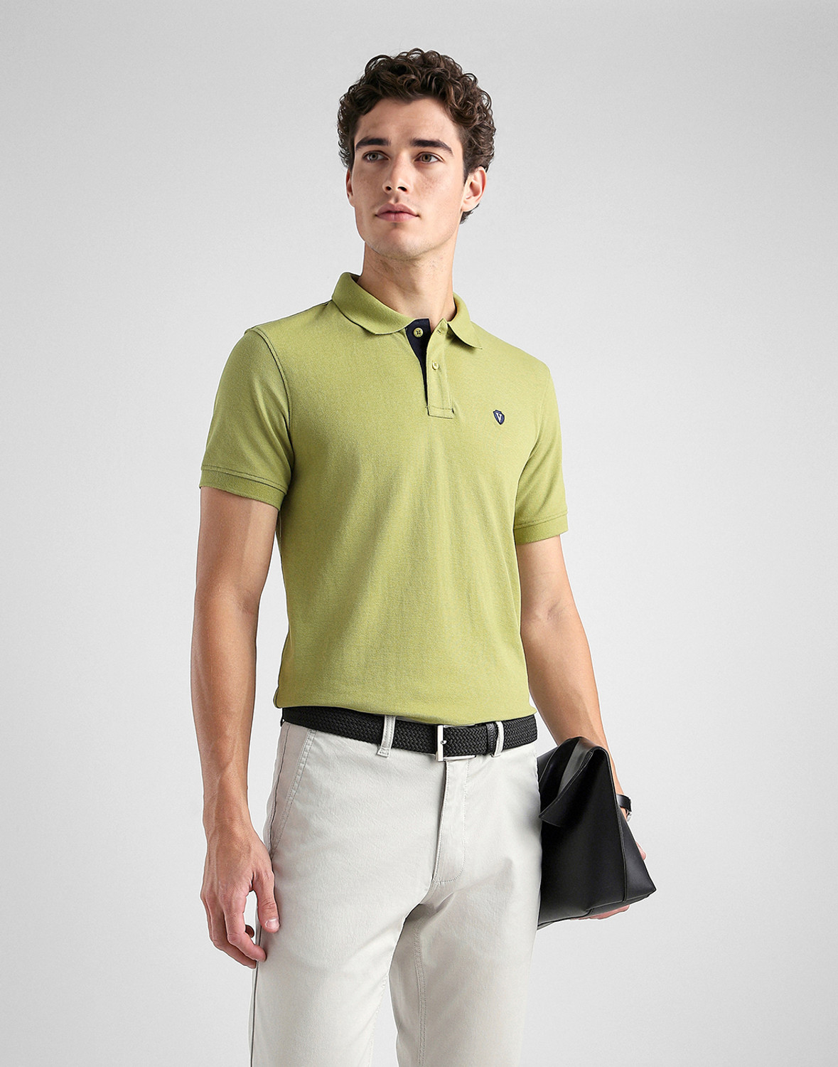 Image of VAN HEUSEN SPORT Men Solid Polo Neck Polycotton Green T-Shirt