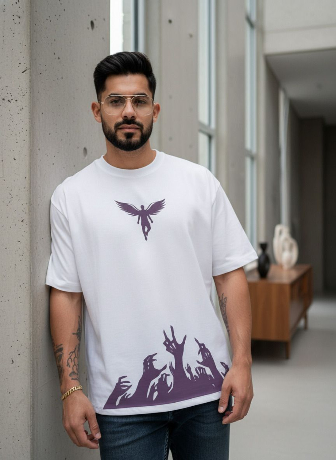 Image of Oryon Graphic Print Men Round Neck White T-Shirt