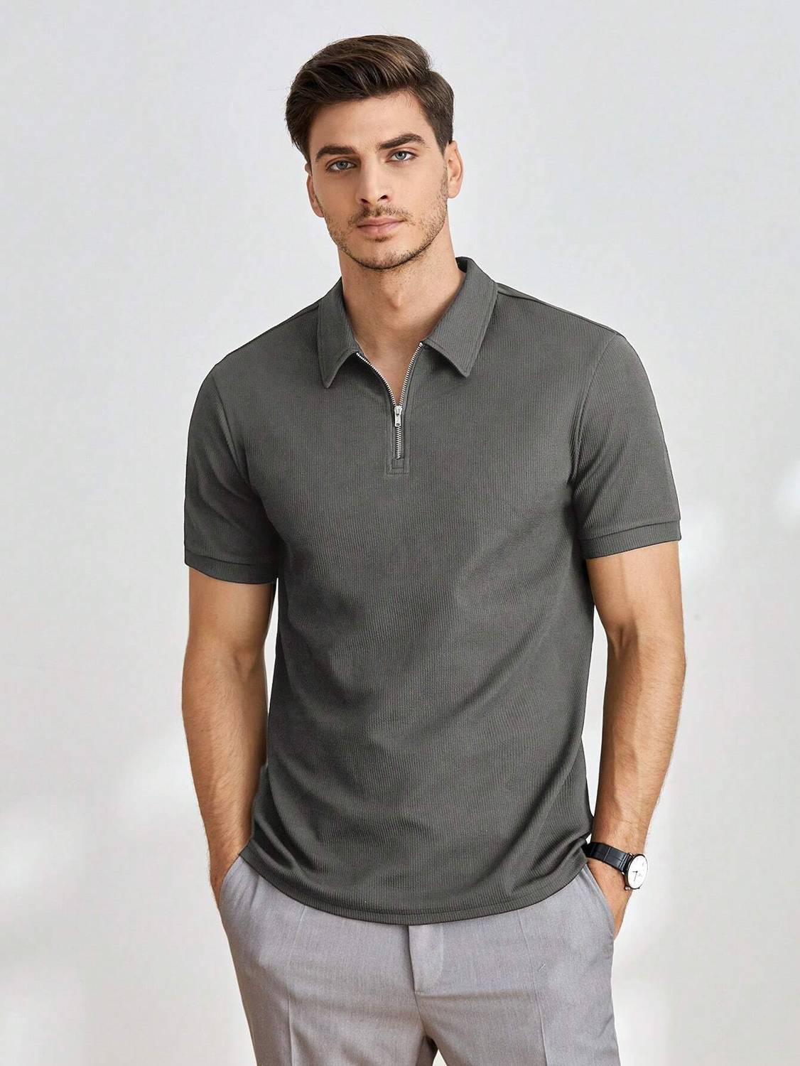 IMSA MODA Solid Men Polo Neck Grey T-Shirt